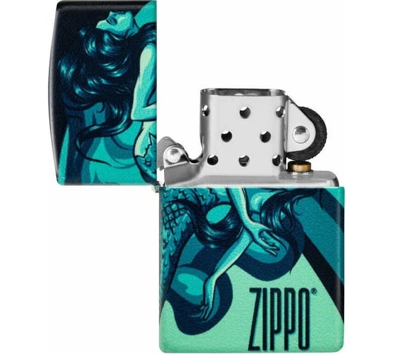 Зажигалка Zippo Mermaid Design с покрытием 540 Matte, латунь/сталь, черная, матовая, 38x13x57 мм 48605