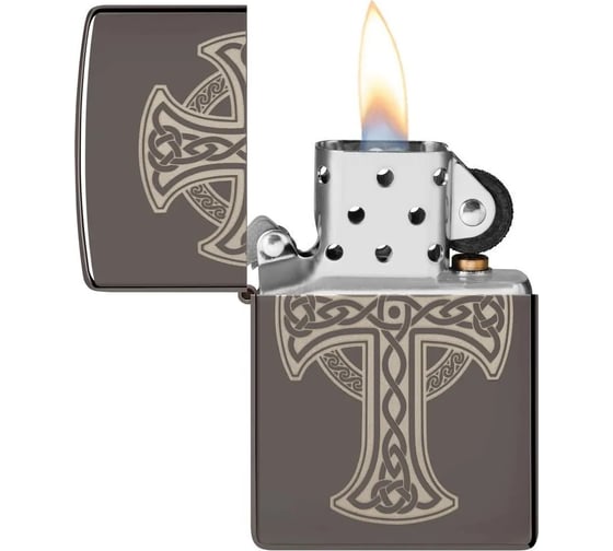 Зажигалка Zippo Celtic Cross Design с покрытием Black Ice, латунь/сталь, черная, 38x13x57 мм 48614
