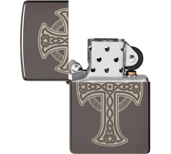 Зажигалка Zippo Celtic Cross Design с покрытием Black Ice, латунь/сталь, черная, 38x13x57 мм 48614