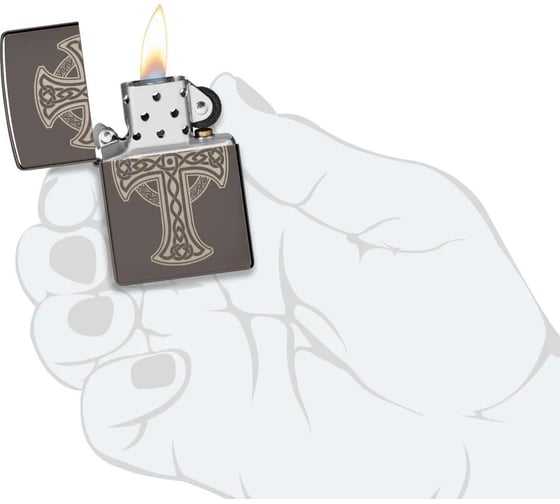 Зажигалка Zippo Celtic Cross Design с покрытием Black Ice, латунь/сталь, черная, 38x13x57 мм 48614