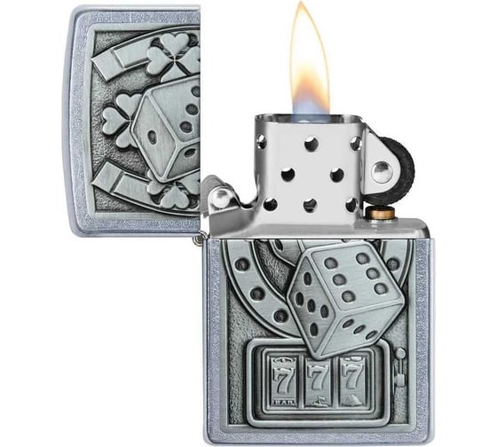 Зажигалка Zippo Lucky 7 с покрытием Street Chrome, латунь/сталь, серебристая, 38x13x57 мм 49294
