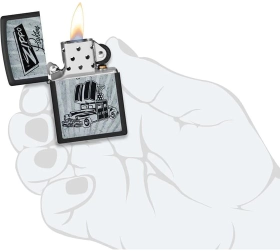 Зажигалка Zippo Car Design с покрытием Black Matte, латунь/сталь, черная, 38x13x57 мм 48572