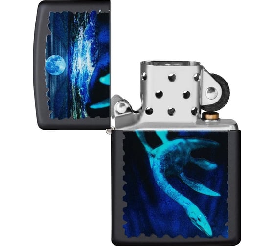 Зажигалка Zippo Lock Ness с покрытием Black Light, латунь/сталь, черная, матовая 38x13x57 мм 49697