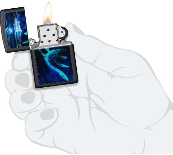 Зажигалка Zippo Lock Ness с покрытием Black Light, латунь/сталь, черная, матовая 38x13x57 мм 49697