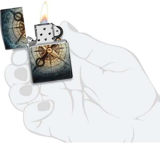 Зажигалка Zippo Compass Ghost с покрытием Glow In The Dark Green, латунь/сталь, черная, 38x13x57 мм 48562