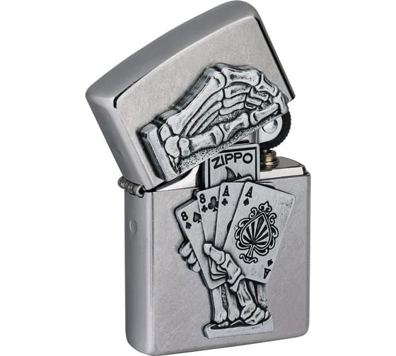 Зажигалка Zippo Dead Mans Hand с покрытием Street Chrome, латунь/сталь, серебристая, 38x13x57 мм 49536 1