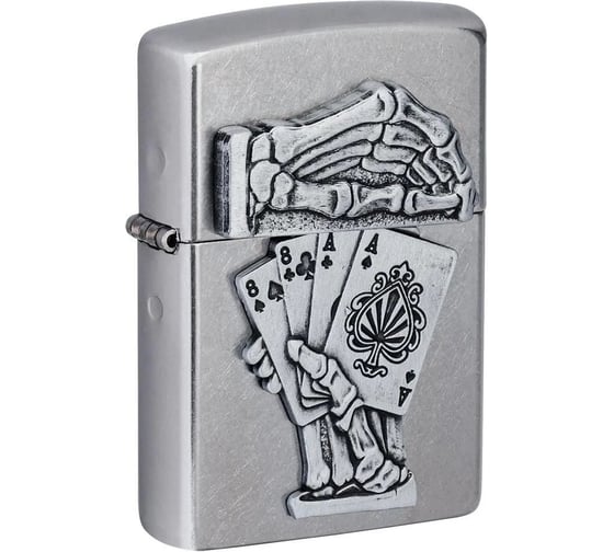 Зажигалка Zippo Dead Mans Hand с покрытием Street Chrome, латунь/сталь, серебристая, 38x13x57 мм 49536