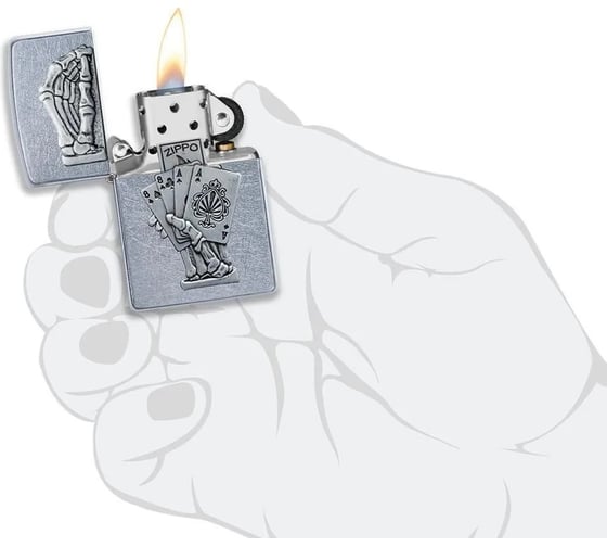 Зажигалка Zippo Dead Mans Hand с покрытием Street Chrome, латунь/сталь, серебристая, 38x13x57 мм 49536