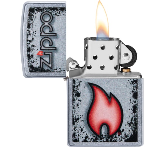 Зажигалка Zippo Flame Design с покрытием Street Chrome, латунь/сталь, серебристая, 38x13x57 мм 49576