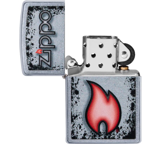 Зажигалка Zippo Flame Design с покрытием Street Chrome, латунь/сталь, серебристая, 38x13x57 мм 49576