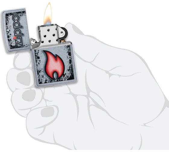 Зажигалка Zippo Flame Design с покрытием Street Chrome, латунь/сталь, серебристая, 38x13x57 мм 49576