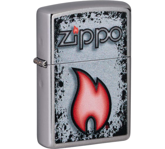 Зажигалка Zippo Flame Design с покрытием Street Chrome, латунь/сталь, серебристая, 38x13x57 мм 49576