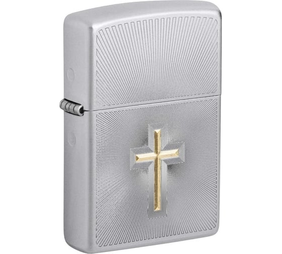 Зажигалка Zippo Cross Design с покрытием Satin Chrome, латунь/сталь, серебристая, 38x13x57 мм 48581 1