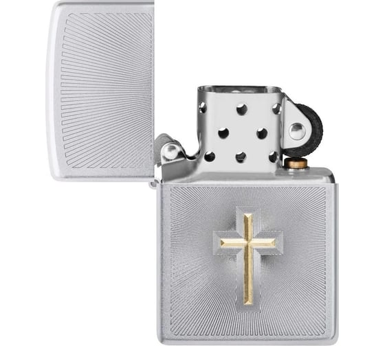 Зажигалка Zippo Cross Design с покрытием Satin Chrome, латунь/сталь, серебристая, 38x13x57 мм 48581