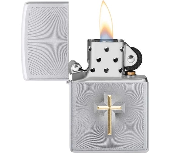 Зажигалка Zippo Cross Design с покрытием Satin Chrome, латунь/сталь, серебристая, 38x13x57 мм 48581