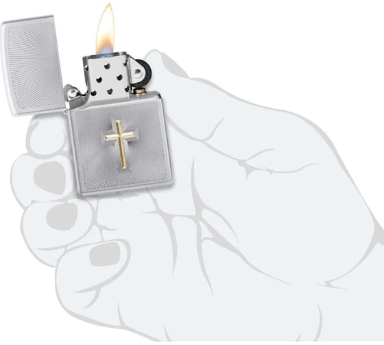 Зажигалка Zippo Cross Design с покрытием Satin Chrome, латунь/сталь, серебристая, 38x13x57 мм 48581