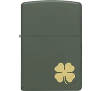 Зажигалка Zippo Four Leaf Clover с покрытием Green Matte, латунь/сталь, зеленая, 38x13x57 мм 49796