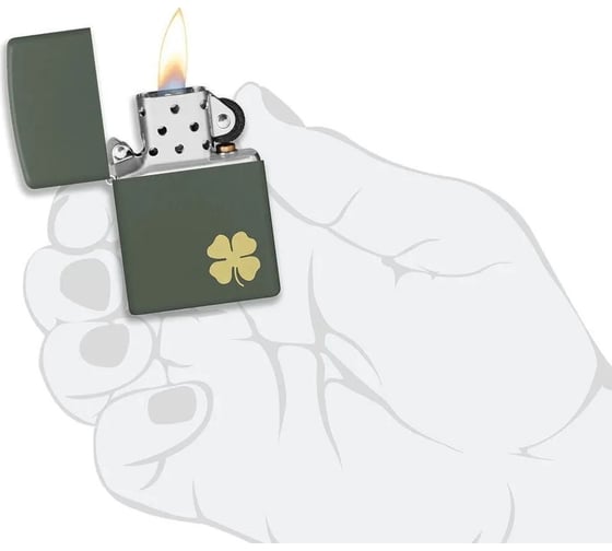 Зажигалка Zippo Four Leaf Clover с покрытием Green Matte, латунь/сталь, зеленая, 38x13x57 мм 49796