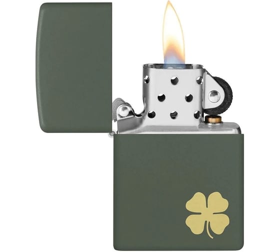 Зажигалка Zippo Four Leaf Clover с покрытием Green Matte, латунь/сталь, зеленая, 38x13x57 мм 49796