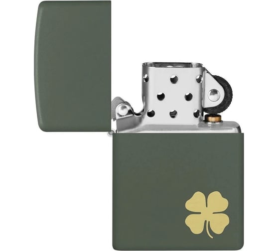 Зажигалка Zippo Four Leaf Clover с покрытием Green Matte, латунь/сталь, зеленая, 38x13x57 мм 49796