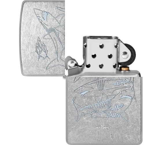 Зажигалка Zippo Guy Harvey с покрытием Street Chrome, латунь/сталь, серебристая, 38x13x57 мм 48595