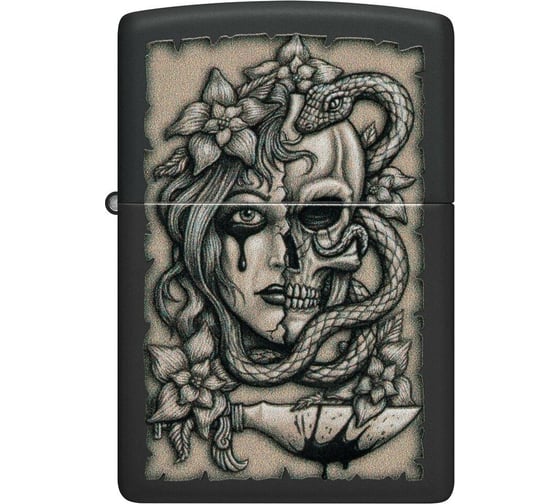 Зажигалка Zippo Gory Tattoo с покрытием Black Matte, латунь/сталь, черная, матовая, 38x13x57 мм 48616 1