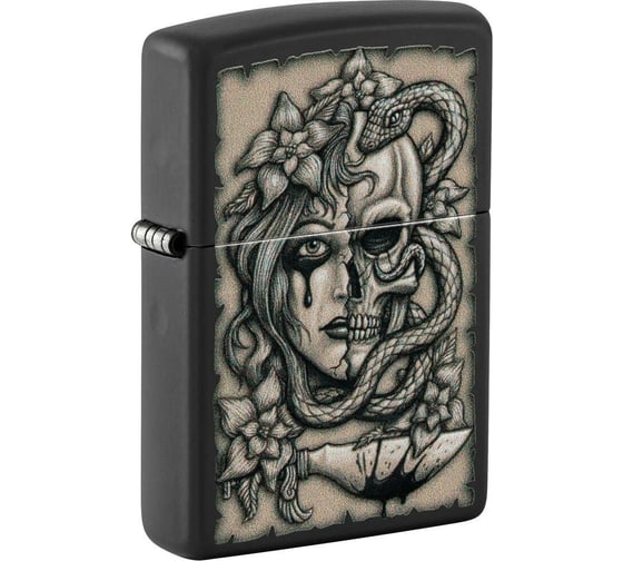 Зажигалка Zippo Gory Tattoo с покрытием Black Matte, латунь/сталь, черная, матовая, 38x13x57 мм 48616