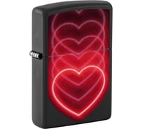 Зажигалка Zippo Hearts Design с покрытием Black Light, латунь/сталь, черная, матовая, 38x13x57 мм 48593