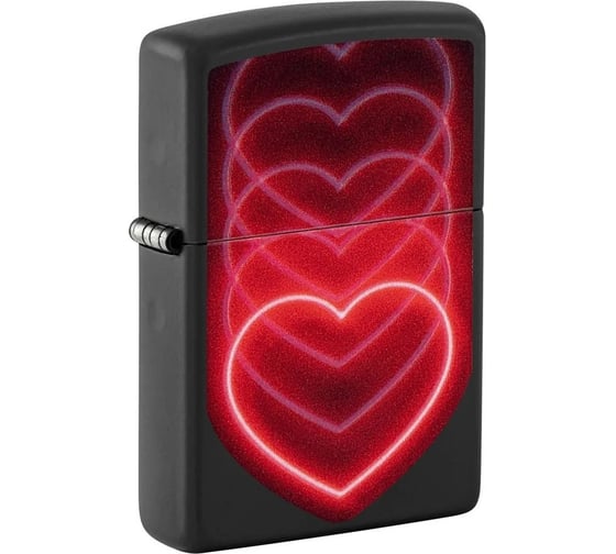 Зажигалка Zippo Hearts Design с покрытием Black Light, латунь/сталь, черная, матовая, 38x13x57 мм 48593 1