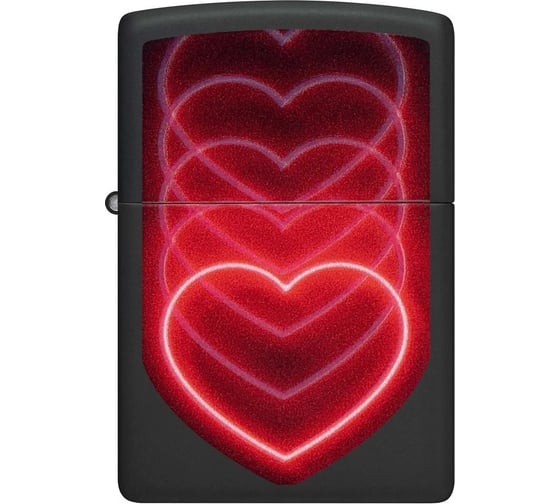 Зажигалка Zippo Hearts Design с покрытием Black Light, латунь/сталь, черная, матовая, 38x13x57 мм 48593