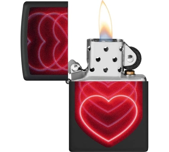 Зажигалка Zippo Hearts Design с покрытием Black Light, латунь/сталь, черная, матовая, 38x13x57 мм 48593
