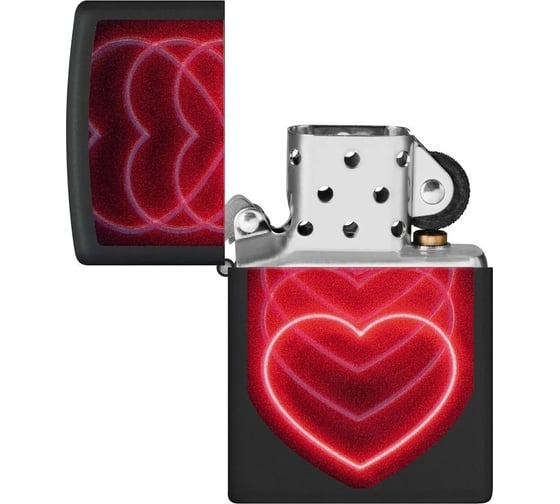 Зажигалка Zippo Hearts Design с покрытием Black Light, латунь/сталь, черная, матовая, 38x13x57 мм 48593