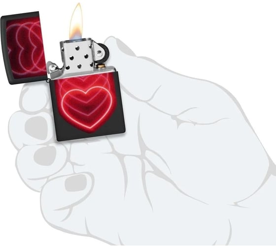 Зажигалка Zippo Hearts Design с покрытием Black Light, латунь/сталь, черная, матовая, 38x13x57 мм 48593