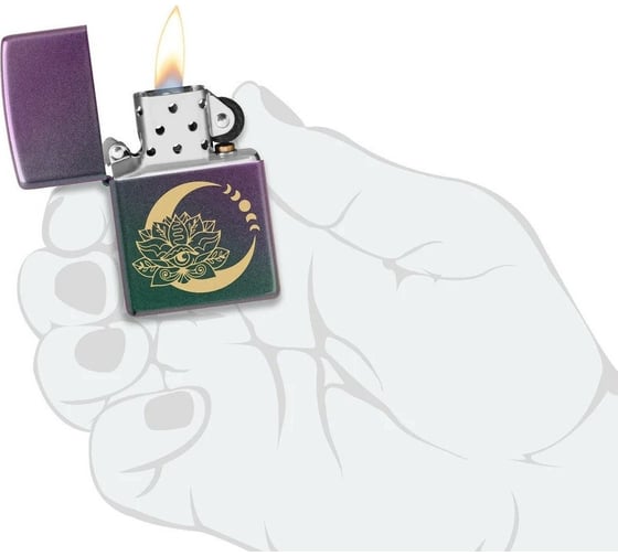 Зажигалка Zippo Lotus Moon с покрытием Iridescent, латунь/сталь, черная, 38x13x57 мм 48587