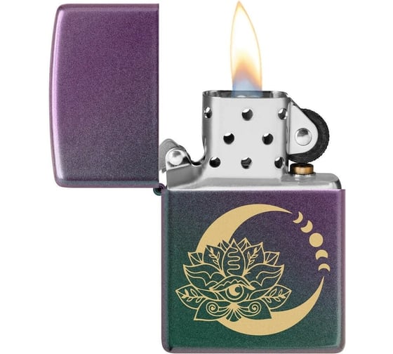 Зажигалка Zippo Lotus Moon с покрытием Iridescent, латунь/сталь, черная, 38x13x57 мм 48587