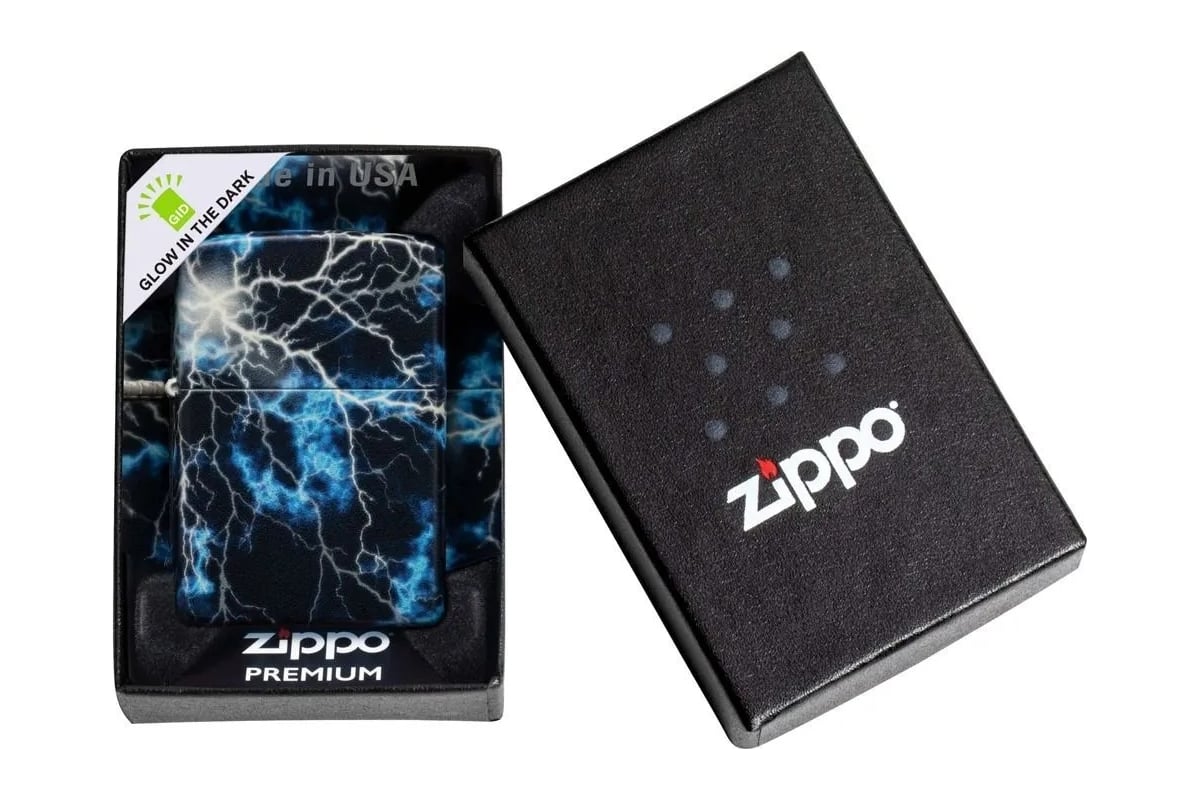 Зажигалка Zippo Lightning с покрытием Glow In The Dark Green, латунь/сталь,  черная, 38x13x57 мм 48610