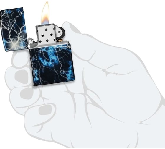 Зажигалка Zippo Lightning с покрытием Glow In The Dark Green, латунь/сталь, черная, 38x13x57 мм 48610