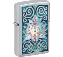 Зажигалка Zippo Lotus Flower с покрытием High Polish Chrome, латунь/сталь, серебристая, 38x13x57 мм 48592
