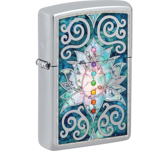 Зажигалка Zippo Lotus Flower с покрытием High Polish Chrome, латунь/сталь, серебристая, 38x13x57 мм 48592