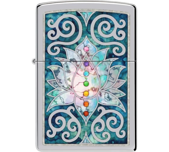 Зажигалка Zippo Lotus Flower с покрытием High Polish Chrome, латунь/сталь, серебристая, 38x13x57 мм 48592
