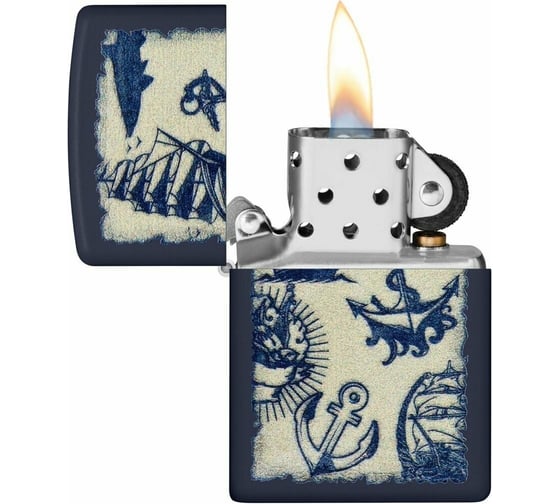 Зажигалка Zippo Nautical Design с покрытием Navy Matte, латунь/сталь, синяя, матовая, 38x13x57 мм 49774