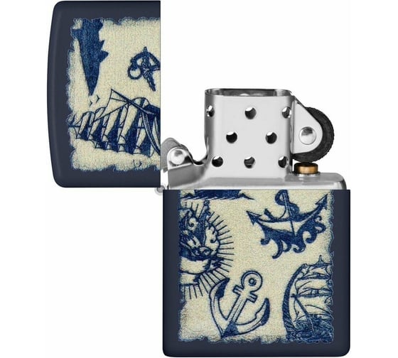 Зажигалка Zippo Nautical Design с покрытием Navy Matte, латунь/сталь, синяя, матовая, 38x13x57 мм 49774