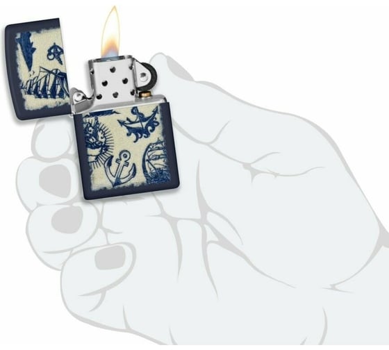 Зажигалка Zippo Nautical Design с покрытием Navy Matte, латунь/сталь, синяя, матовая, 38x13x57 мм 49774