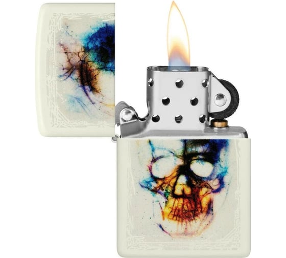 Зажигалка Zippo Skull Design с покрытием Glow In The Dark Green, латунь/сталь, белая, 38x13x57 мм 48563