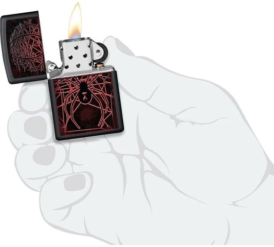 Зажигалка Zippo Spider Design с покрытием Black Matte, латунь/сталь, чёрная, матовая, 38x13x57 мм 49791