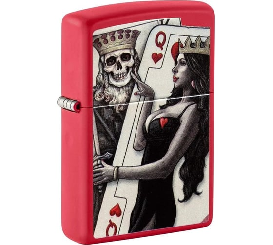 Зажигалка Zippo Skull King Queen Beauty с покрытием Red Matte, латунь/сталь, красная, 38x13x57 мм 48624