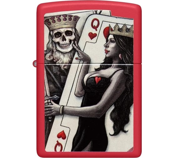 Зажигалка Zippo Skull King Queen Beauty с покрытием Red Matte, латунь/сталь, красная, 38x13x57 мм 48624