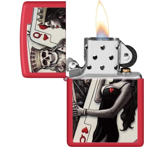 Зажигалка Zippo Skull King Queen Beauty с покрытием Red Matte, латунь/сталь, красная, 38x13x57 мм 48624
