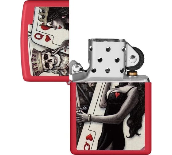 Зажигалка Zippo Skull King Queen Beauty с покрытием Red Matte, латунь/сталь, красная, 38x13x57 мм 48624