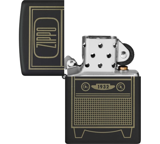 Зажигалка Zippo Vintage TV Design с покрытием Black Matte, латунь/сталь, черная, 38x13x57 мм 48619